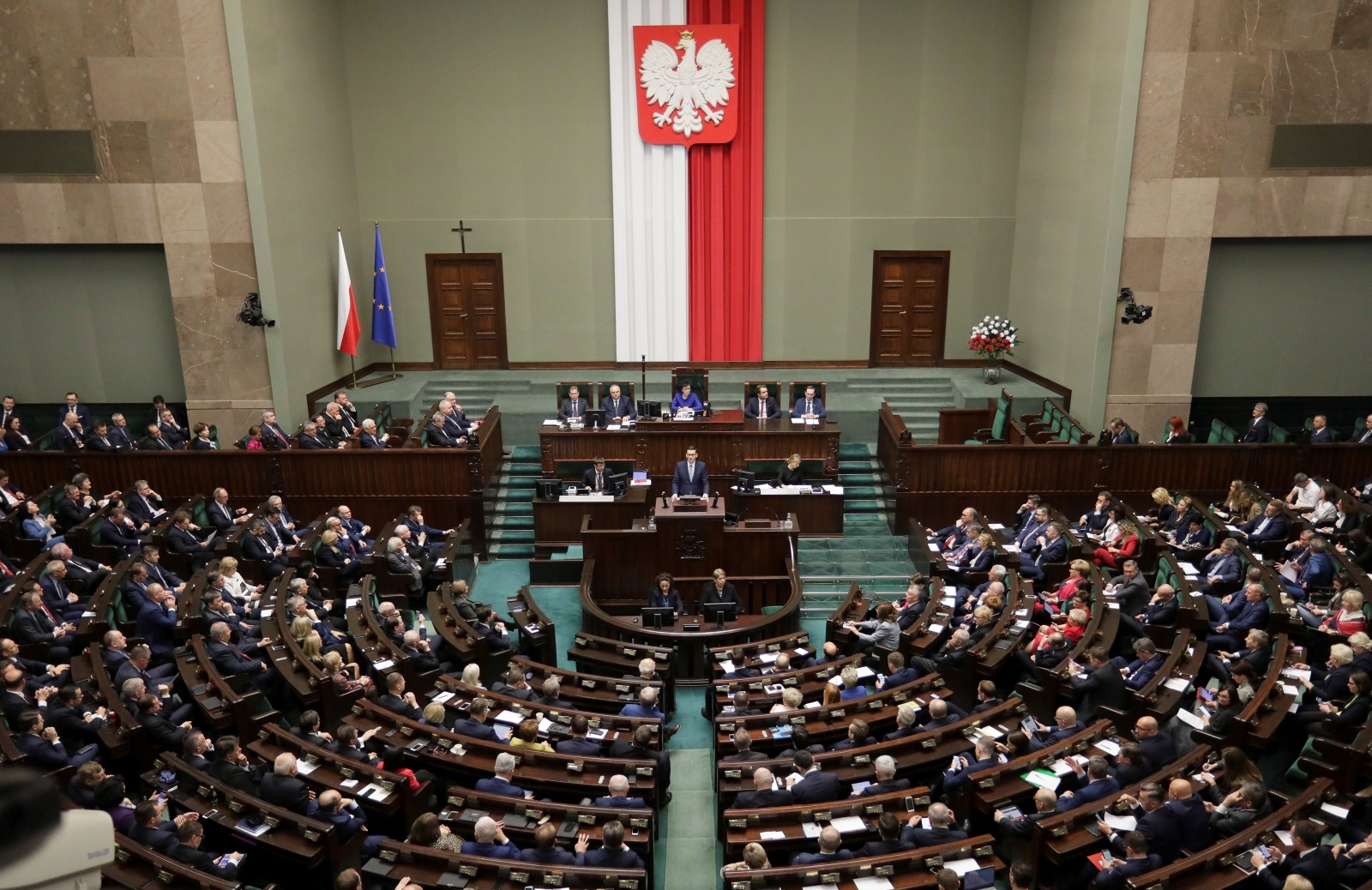 Poland's Prime Minister Morawiecki speaks in parliament in Warsaw Poland's Prime Minister Mateusz Morawiecki delivers a speech during a session of parliament in Warsaw, Poland November 19, 2019. Slawomir Kaminski/Agencja Gazeta via REUTERS  ATTENTION EDITORS - THIS IMAGE WAS PROVIDED BY A THIRD PARTY. POLAND OUT. NO COMMERCIAL OR EDITORIAL SALES IN POLAND. AGENCJA GAZETA
