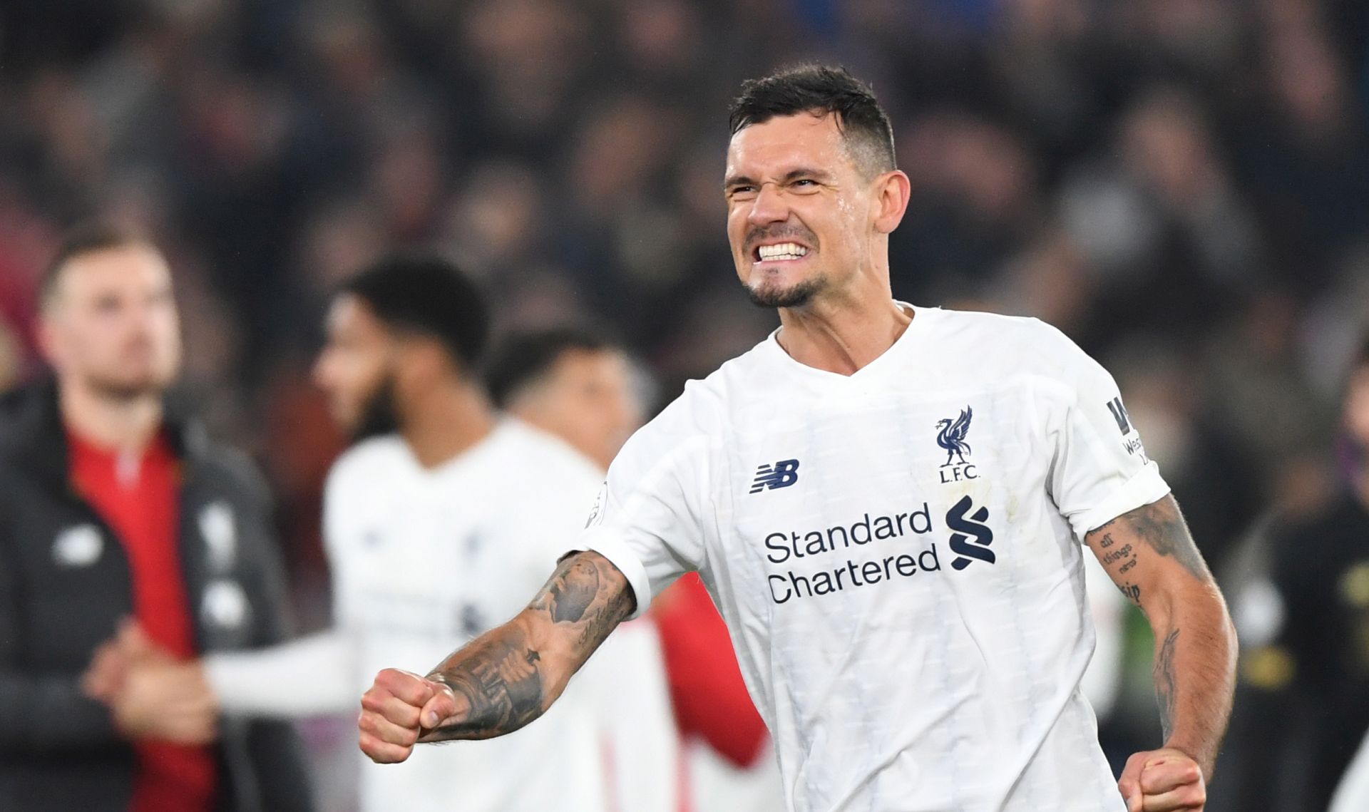 epa08020085 Liverpool's Dejan Lovren greets supporters at the end of the English Premier League soccer match between Crystal Palace v Liverpool at Selhurst Park in London, Britain, 23 November 2019.  EPA/FACUNDO ARRIZABALAGA EDITORIAL USE ONLY. No use with unauthorized audio, video, data, fixture lists, club/league logos or 'live' services. Online in-match use limited to 120 images, no video emulation. No use in betting, games or single club/league/player publications