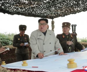 epa08030367 (FILE) - An undated photo released by the official North Korean Central News Agency (KCNA) on 25 November 2019 shows Kim Jong Un (C), chairman of the Workers' Party of Korea and supreme commander of the armed forces of the DPRK, inspecting the defence detachment on Changrin Islet, North Korea (reissued 28 November 2019). The islet is located just north of the Northern Limit Line (NLL), a de facto maritime border with South Korea. Media reports quoting South Korea's military state that North Korea on 28 November 2019 has fired two unidentified projectiles into the sea off its coast, the first such launch in nearly a month. It comes after Pyongyang revealed it conducted artillery drills near disputed sea boundary with the South.  EPA/KCNA   EDITORIAL USE ONLY