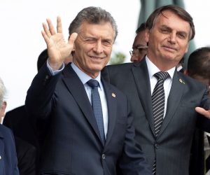 epa08046994 Uruguayan Vice President Lucia Topolansky (L), Argentine President Mauricio Macri (2-L), Brazilian President Jair Bolsonaro (2-R) and Bolivian interim Foreign Minister Karen Longaric (R), wave at the beginning of the Mercosur summit at the Spa de Vinho Hotel in Bento Goncalves, Brazil, 05 December 2019. Bolsonaro opened the semi-annual summit of Mercosur and reaffirmed the liberal course adopted by the block, on which he warned that 'it cannot accept ideological setbacks'. The summit, in which Paraguay will receive from Brazil the temporary presidency of the block, is held in Bento Goncalvez, in the southern state of Rio Grande do Sul, and has been preceded by technical meetings and foreign ministers.  EPA/JOEDSON ALVES