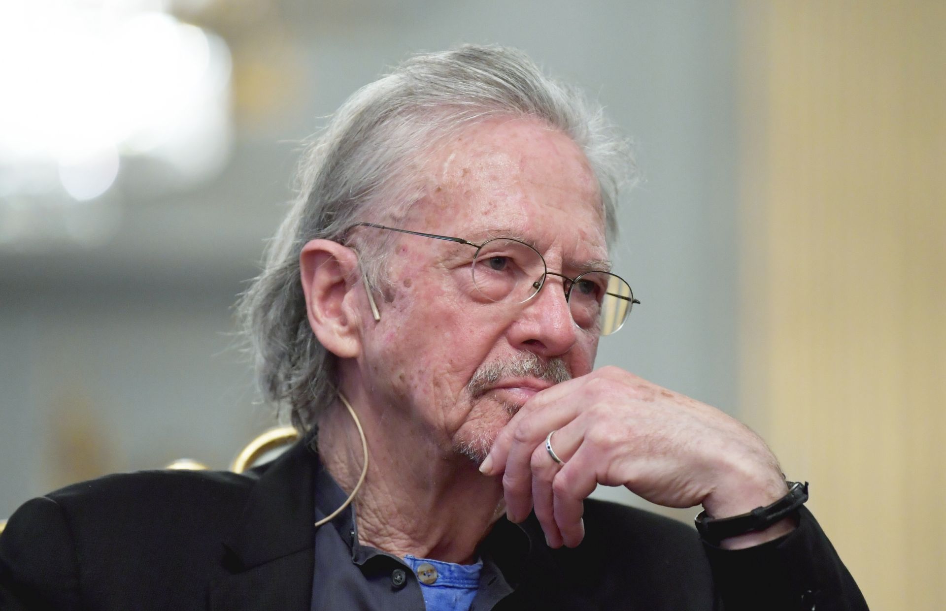 epa08048822 Austrian writer Peter Handke, Nobel Prize Literature laureate 2019, attends a press conference at the Swedish Academy in Stockholm, Sweden, 06 December 2019. The Nobel Prizes for Medicine, Physics, Chemistry, Economics and Literature will be awarded in Stockholm and the peace prize in Oslo on 10 December. Two Nobel Prize for Literature laureates were named this year because last year's prize was not awarded due to a sexual abuse scandal at the Swedish Academy. Polish Olga Tokarczuk won the Nobel Prize in Literature 2018.  EPA/Anders Wiklund  SWEDEN OUT
