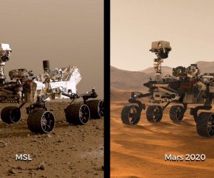 epa08062582 (COMPOSITE) An undated handout composite photo made available by NASA shows illustrations of NASA's Curiosity (L) and Mars 2020 (R) rovers (issued 11 December 2019). While the newest rover borrows from Curiosity's design, each has its own role in the ongoing exploration of Mars and the search for ancient life. The Jet Propulsion Laboratory (JPL) is building and will manage operations of the Mars 2020 rover for the NASA Science Mission Directorate at the agency's headquarters in Washington. Next summer, Mars 2020 will be headed for the Red Planet.  EPA/NASA/JPL-CALTECH HANDOUT  HANDOUT EDITORIAL USE ONLY/NO SALES