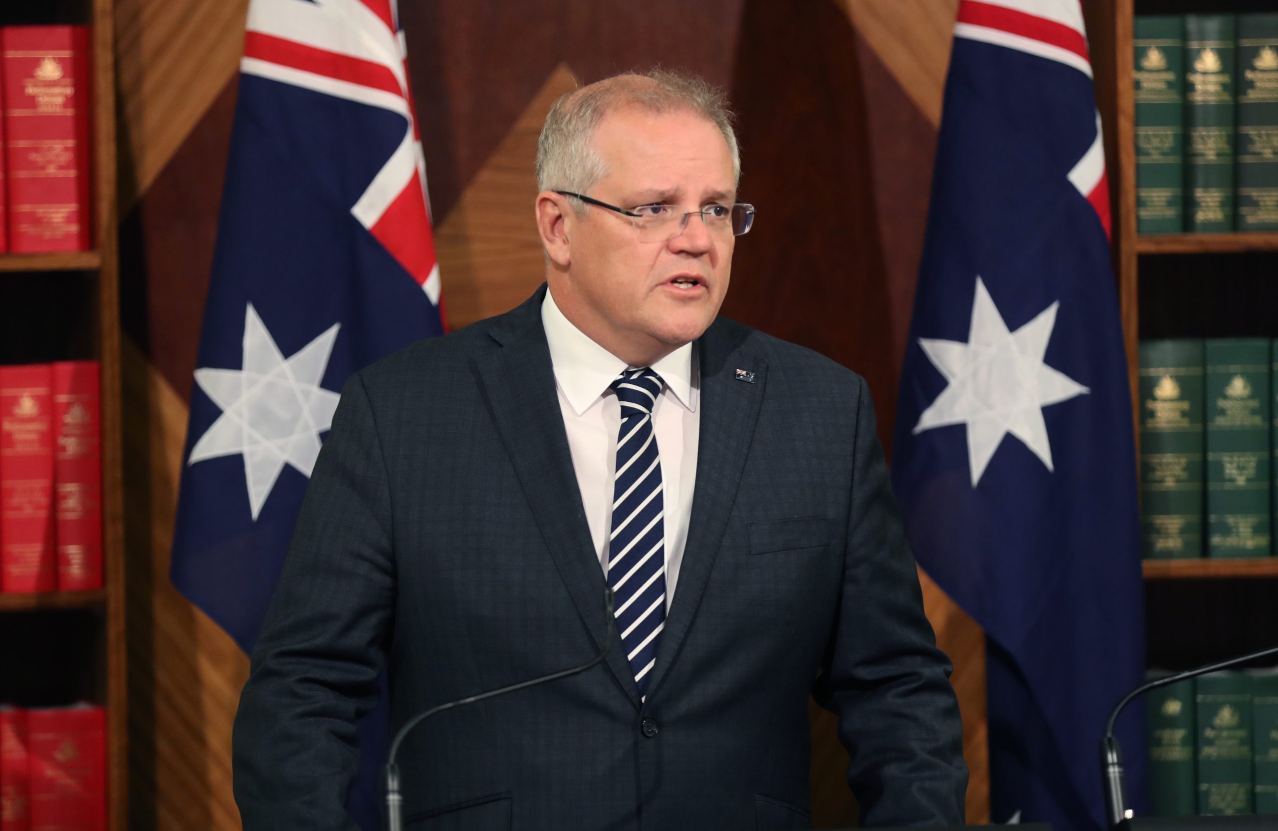 epa08064304 Prime Minister Scott Morrison speaks to the media during a press conference in Melbourne, Australia, 12 December 2019.  EPA/DAVID CROSLING NO ARCHIVING AUSTRALIA AND NEW ZEALAND OUT