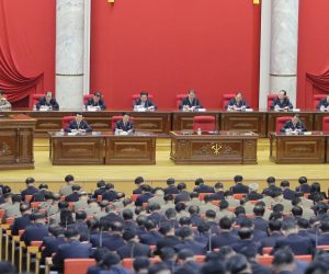 epa08094512 A photo released by the official North Korean Central News Agency (KCNA) on 30 December 2019 shows North Korean leader Kim Jong-un (3-L, top) presiding over the second-day session of the 5th Plenary Meeting of the 7th Central Committee of the Workers' Party of Korea, in Pyongyang, North Korea, 29 December 2019.  EPA/KCNA   EDITORIAL USE ONLY