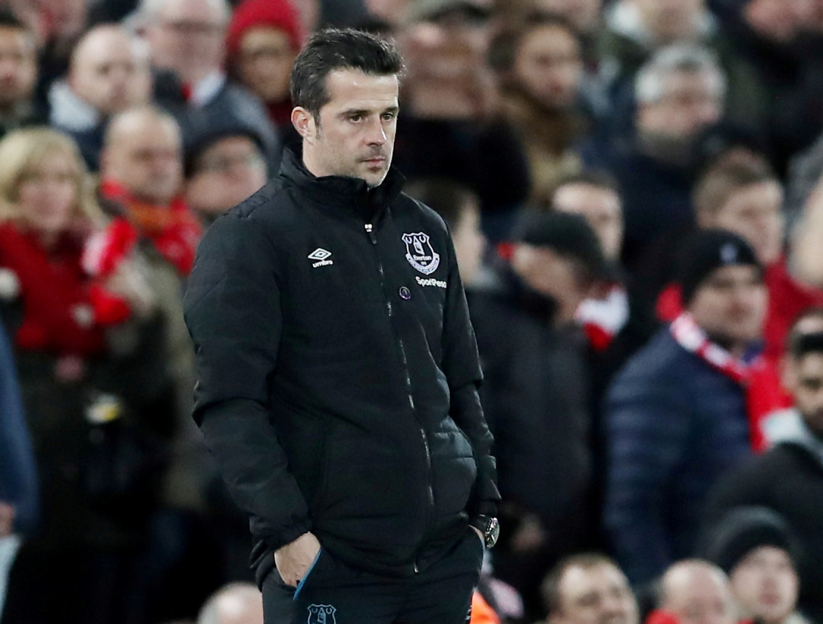 FILE PHOTO: Premier League - Liverpool v Everton FILE PHOTO: Soccer Football - Premier League - Liverpool v Everton - Anfield, Liverpool, Britain - December 4, 2019  Everton manager Marco Silva looks dejected   REUTERS/Scott Heppell  EDITORIAL USE ONLY. No use with unauthorized audio, video, data, fixture lists, club/league logos or "live" services. Online in-match use limited to 75 images, no video emulation. No use in betting, games or single club/league/player publications.  Please contact your account representative for further details./File Photo Scott Heppell