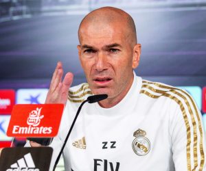 epa08076509 Real Madrid's French head coach Zinedine Zidane speaks during a press conference at Valdebebas sports city in Madrid, Spain, 17 December 2019. Real Madrid will face FC Barcelona in El Clasico, the Spanish La Liga soccer match on 18 December 2019. El Clasico was postponed weeks ago due to clashes between Catalan pro-independence protesters and police in Barcelona.  EPA/RODRIGO JIMENEZ