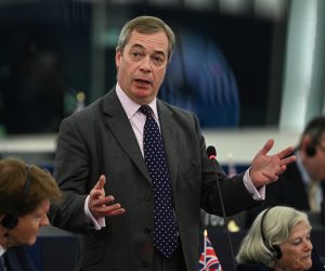 epa08078930 Nigel Farage from the Brexit Party delivers his speech during a debate at the European Parliament in Strasbourg, France, 18 December 2019.  EPA/PATRICK SEEGER