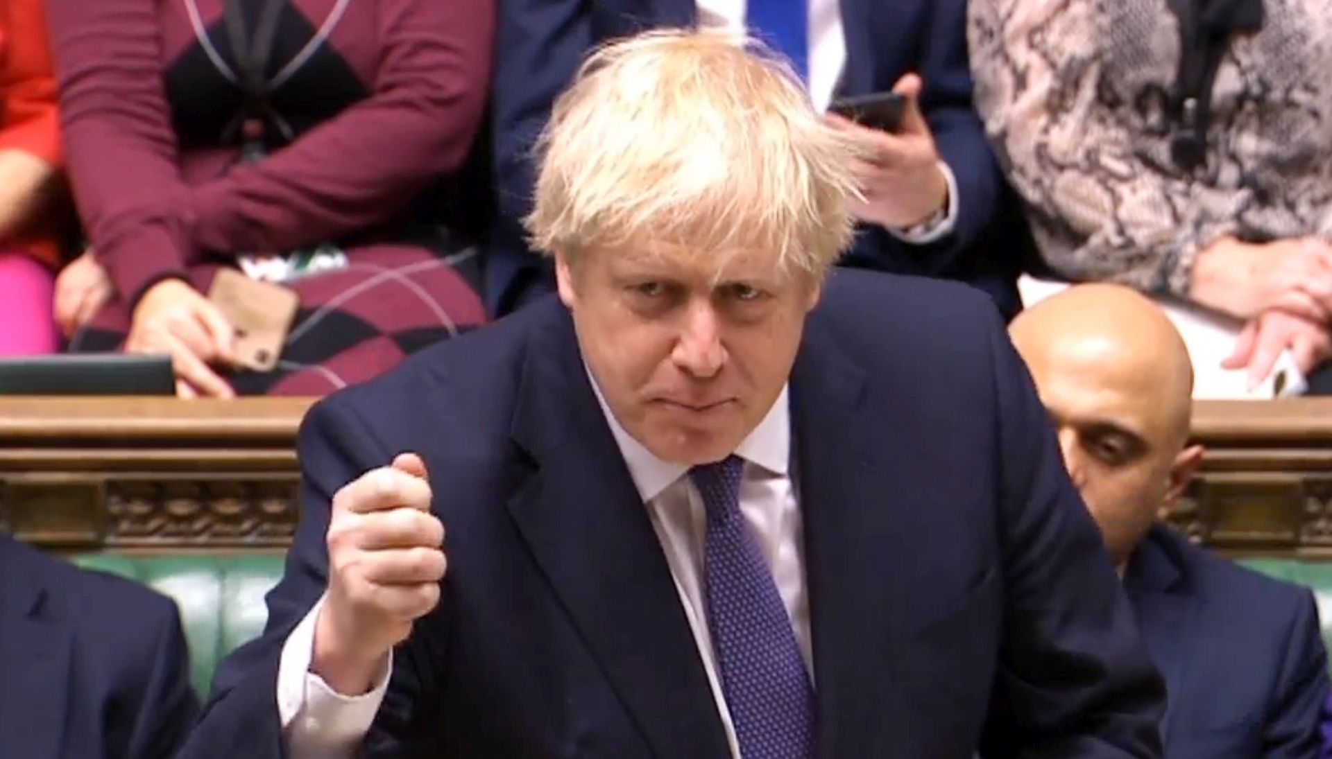 epa08082956 A grab from a handout video made available by the UK Parliamentary Recording Unit shows British Prime Minister Boris Johnson addressing MPs at the House of Commons, in London, Britain, 20 December 2019. Members of Parliament gathered in the Commons for the first time since the 12 December election. The MPs are due to vote later today on Johnson's plan for the United Kingdom to leave the EU on 31 January 2020.  EPA/UK PARLIAMENTARY RECORDING UNIT / HANDOUT MANDATORY CREDIT: UK PARLIAMENTARY RECORDING UNIT HANDOUT EDITORIAL USE ONLY/NO SALES