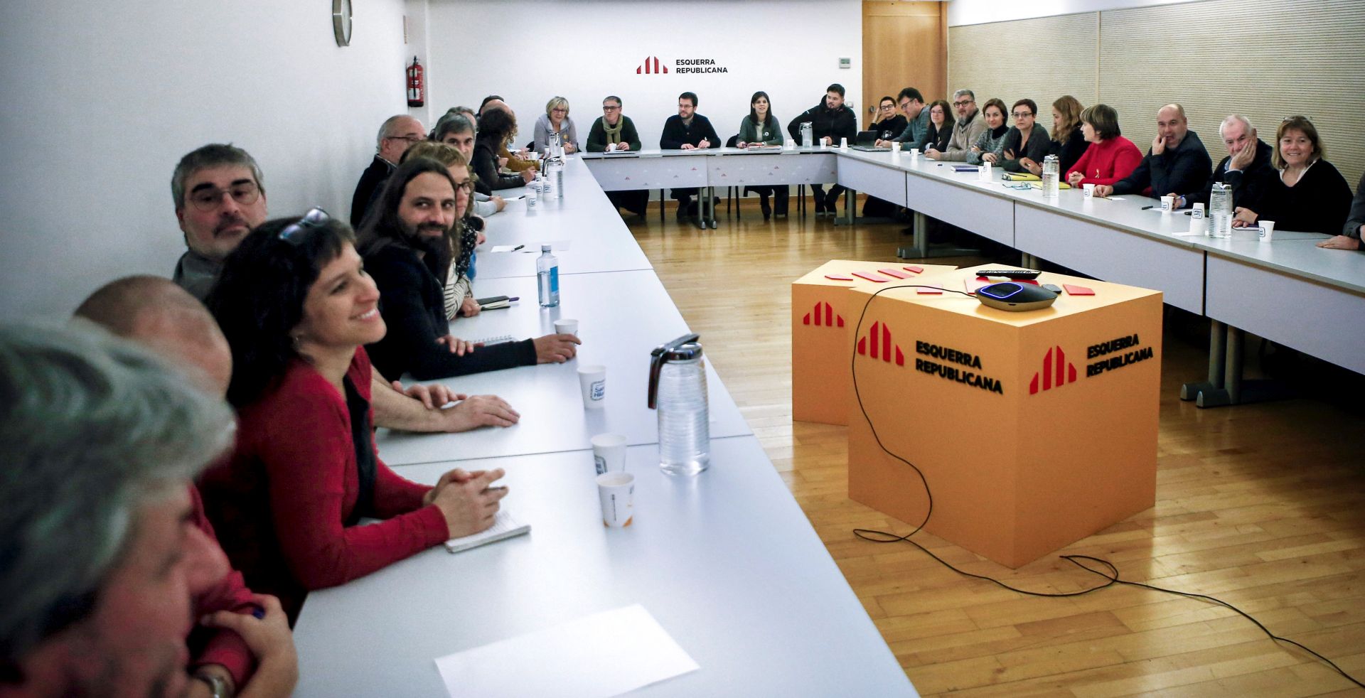 epa08095166 General view of a Catalan pro-independence party Esquerra Repulicana (ERC)'s board meeting at the party headquarters in Barcelona, Spain, 30 December 2019. The board of ERC party is scheduled to meet later on negotiations to support Spanish elected socialist Prime Minister Pedro Sanchez to form Government in early January.  EPA/Quique Garcia