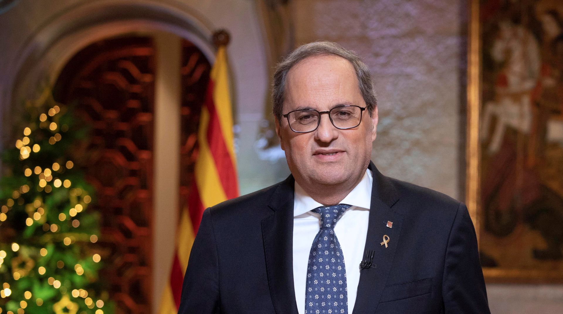 epa08095285 A handout photo made available by the Catalan Regional Government shows Catalan regional President Quim Torra during his traditional New Year's speech in Barcelona, Catalonia, Spain, 30 December 2019.  EPA/Ruben Moreno HANDOUT  HANDOUT EDITORIAL USE ONLY/NO SALES