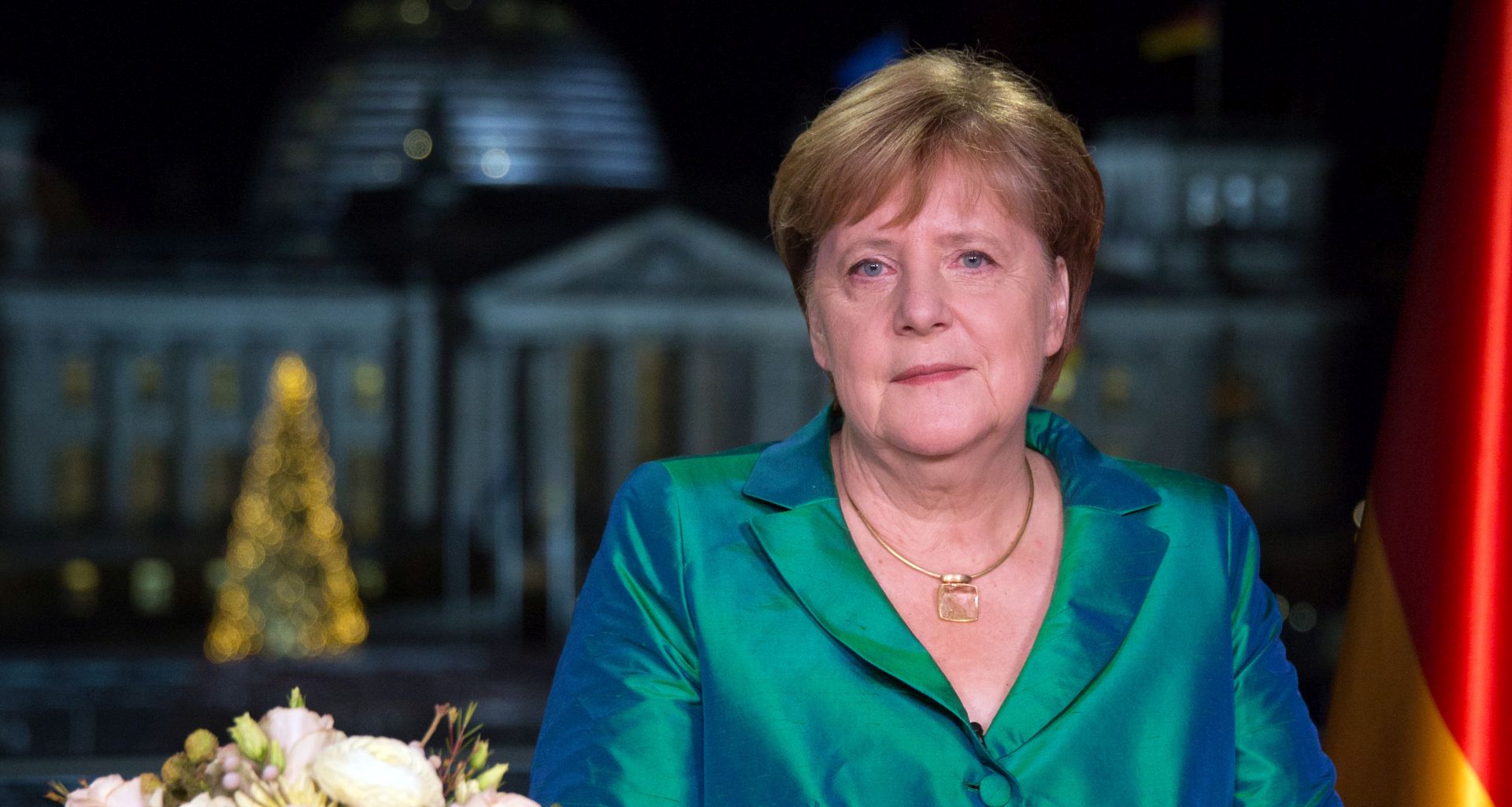 epa08095369 German Chancellor Angela Merkel records her New Year's speech at the Chancellery, Berlin, Germany, 30 December 2019.  EPA/CHRISTIAN MARQUARDT / POOL