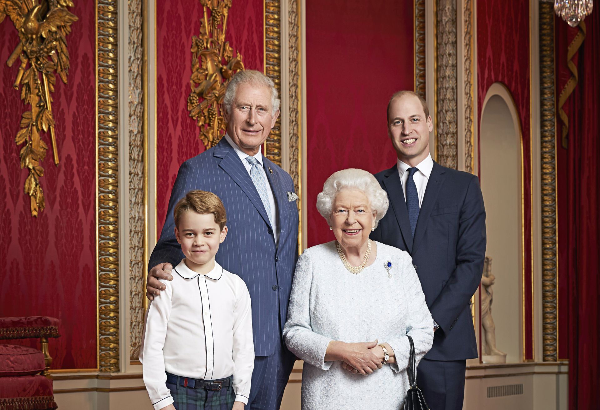 epa08101670 A new portrait dated 18 December 2019 and made available 04 January 2020, showing  Queen Elizabeth II, the Prince of Wales, the Duke of Cambridge and Prince George, released to mark the start of a new decade. This is only the second time such a portrait has been issued. The first was released in April 2016 to celebrate Her Majesty's 90th birthday. The portrait was then used on special commemorative stamps released by the Royal Mail. This new portrait was taken by the same photographer, Ranald Mackechnie in the Throne Room at Buckingham Palace. 

RESTRICTIONS APPLY - Editorial use only, no commercial use whatsoever of the photograph (including any use in merchandising, advertising or any other non-editorial use); not for use after 15th January 2020 without prior permission from Royal Communications. The photograph must not be digitally enhanced, manipulated or modified in any manner or form and must include all of the individuals in the photograph when published.  EPA/RANALD MACKECHNIE HANDOUT MANDATORY CREDIT: RANALD MACKECHNIE / PRESS ASSOCIATION IMAGES  EDITORIAL USE ONLY/NO SALES