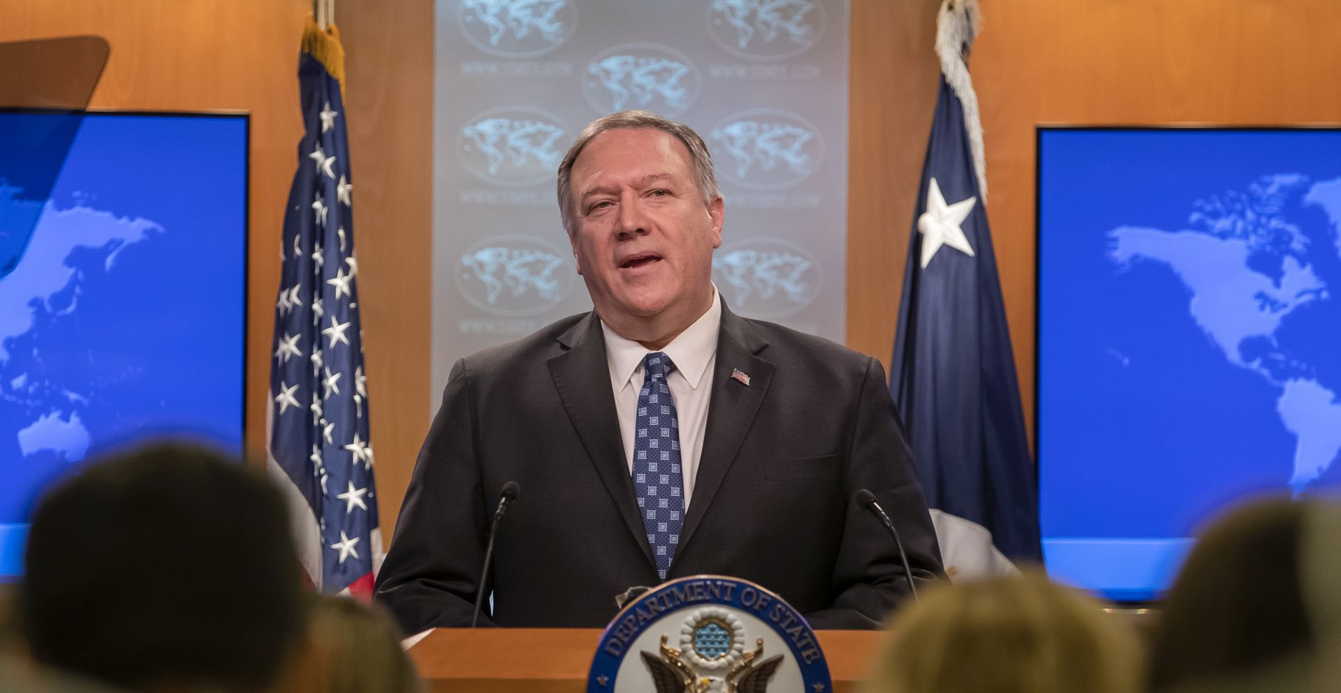 epa08110517 US Secretary of State Mike Pompeo speaks to the news media at the State Department in Washington, DC, USA, 07 January 2020. Pompeo's remarks come during heightened tensions with Iran and reports that he will not run for a Kansas US Senate seat.  EPA/ERIK S. LESSER
