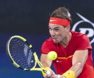 epa08116219 Rafael Nadal of Spain in action against David Goffin of Belgium during their quarter final on day 8 of the ATP Cup tennis tournament at Ken Rosewall Arena in Sydney, New South Wales, 10 January 2020.  EPA/CRAIG GOLDING AUSTRALIA AND NEW ZEALAND OUT