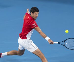 epa08121695 Novak Djokovic of Serbia in action against Rafael Nadal of Spain during the final match on day 10 of the ATP Cup tennis tournament at Ken Rosewall Arena in Sydney, Australia, 12 January 2020.  EPA/CRAIG GOLDING EDITORIAL USE ONLY AUSTRALIA AND NEW ZEALAND OUT