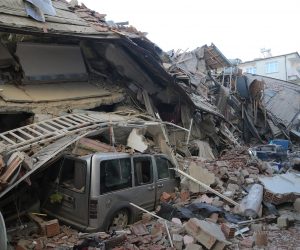 epa08161685 A view of a destroyed building after an earthquake hit Elazig, Turkey, 25 January 2020. According to reports, twenty people have died and several are injured after a 6.7 magnitude earthquake hit Turkey, also affecting parts of Syria, Georgia and Armenia.  EPA/STR