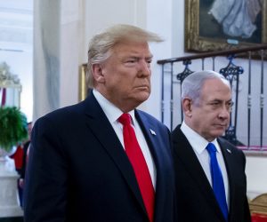epa08173370 US President Donald J. Trump (L) and Prime Minister of Israel Benjamin Netanyahu (R) enter the East Room of the White House for the unveiling of Trump's Middle East peace plan, in Washington, DC, USA, 28 January 2020. US President Donald J. Trump's Middle East peace plan is expected to be rejected by Palestinian leaders, having withdrawn from engagement with the White House after Trump recognized Jerusalem as the capital of Israel. The proposal was announced while Netanyahu and his political rival, Benny Gantz, both visit Washington, DC.  EPA/MICHAEL REYNOLDS