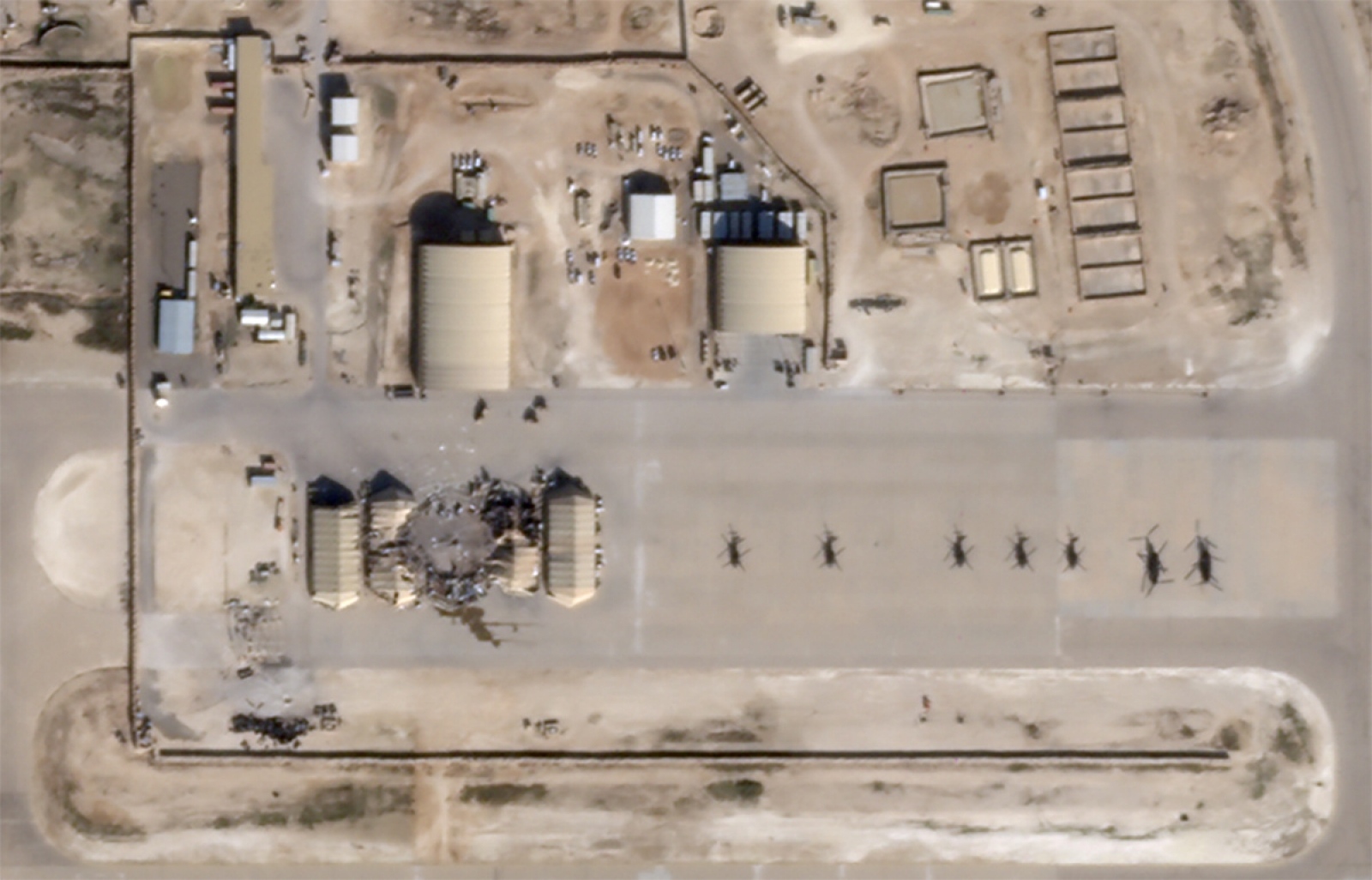Damage at Al Asad air base in Iraq is seen in a satellite picture taken January 8, 2020 What appears to be new damage at Al Asad air base in Iraq is seen in a satellite picture taken January 8, 2020. Planet/Handout via REUTERS. NO RESALES. NO ARCHIVES. MANDATORY CREDIT. THIS IMAGE HAS BEEN SUPPLIED BY A THIRD PARTY. THIS IMAGE WAS PROCESSED BY REUTERS TO ENHANCE QUALITY, AN UNPROCESSED VERSION HAS BEEN PROVIDED SEPARATELY.     TPX IMAGES OF THE DAY PLANET