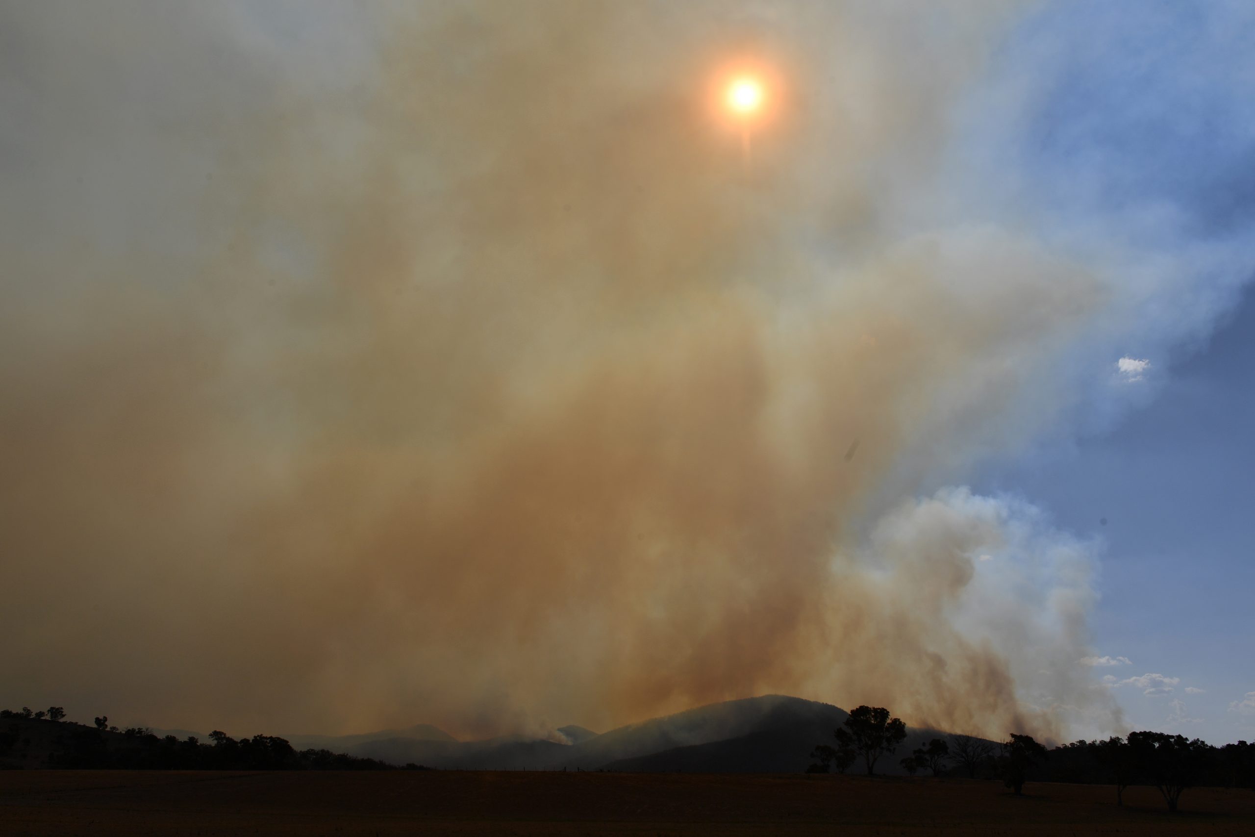 epa08180798 Smoke billows from a bushfire near the town of Tharwa, Australian Capital Territory, Australia, 31 January 2020. Authorities in the Australian Capital Territory have declared a state of emergency as fire burn near Canberra.  EPA/MICK TSIKAS  AUSTRALIA AND NEW ZEALAND OUT