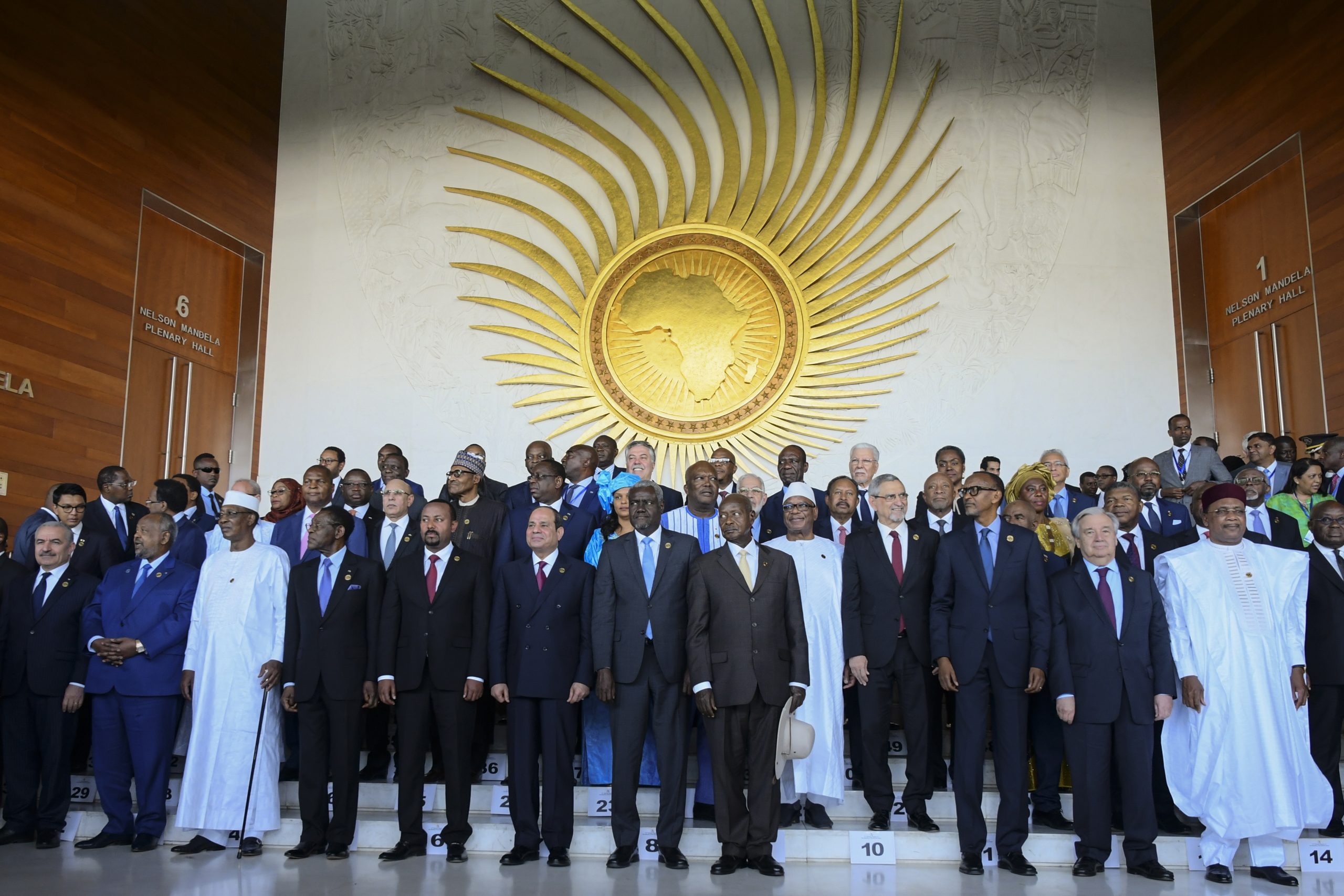 epa08205613 African leaders pose for a group photo during the 33rd African Union Summit in Addis Ababa, Ethiopia, 09 February 2020. African leaders are gathering in Ethiopian capital for an annual meeting to discuss violence and conflicts in the continent.  EPA/STR
