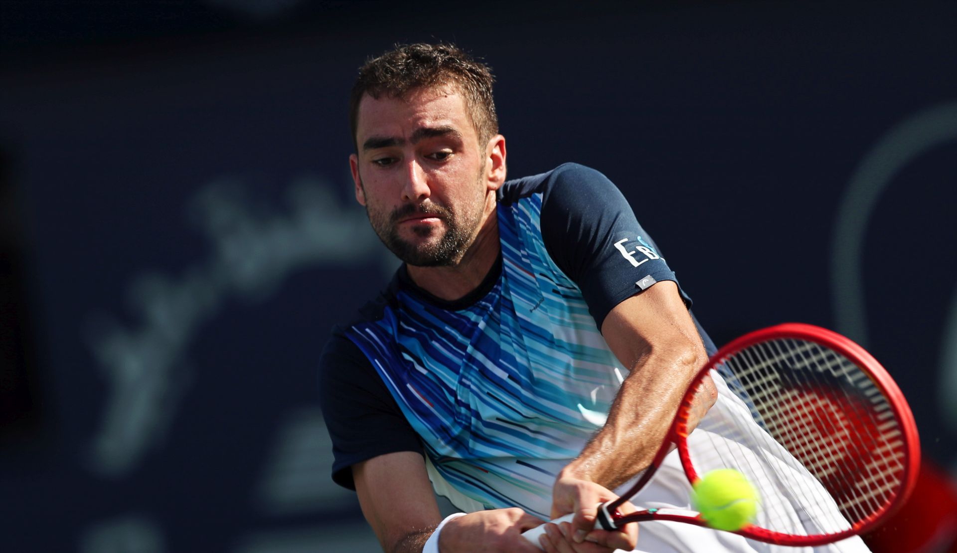 epa08246488 Marin Cilic of Croatia in action during his first round match against Benoit Paire of France at the Dubai Duty Free Tennis ATP Championships 2020 in Dubai, United Arab Emirates, 25 February 2020.  EPA/ALI HAIDER