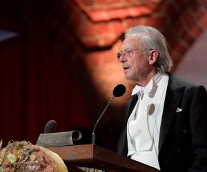 Nobel banquet at Stockholm City Hall, in Stockholm 2019 literature Nobel laureate Peter Handke gives his speech during the Nobel banquet at Stockholm City Hall, in Stockholm, Sweden December 10, 2019.  Anders Wiklund/TT News Agency/via REUTERS      ATTENTION EDITORS - THIS IMAGE WAS PROVIDED BY A THIRD PARTY. SWEDEN OUT. NO COMMERCIAL OR EDITORIAL SALES IN SWEDEN. TT NEWS AGENCY