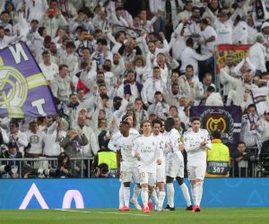 epa08250841 Real Madrid's players react during the UEFA Champions League round of 16, first leg, soccer match between Real Madrid and Manchester City at Santiago Bernabeu stadium in Madrid, Spain, 26 February 2020.  EPA/RODRIGO JIMENEZ