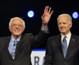 epaselect Democratic presidential candidates Bernie Sanders (L) and Joe Biden (R) stand on stage during the tenth Democratic presidential debate at the Gaillard Center in Charleston, South Carolina, USA, 25 February, 2020. The South Carolina primary is scheduled for 29 February 2020.