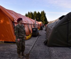 epa08301738 View of mobile hospital tents with a total capacity for 120 beds set up by the Slovenian Army at the Edvard Peperko Barracks in Ljubljana, Slovenia, 17 March 2020. The Slovenian government has halted public transport and shut down most shops in a bid to slow down the spread of the COVID-19 disease caused by the SARS-CoV-2 coronavirus. Slovenia, a tiny country of just over 2 million inhabitants that borders the coronavirus hotspot of northern Italy, has recorded at least 253 confirmed cases of the disease, with no deaths reported so far.  EPA/IGOR KUPLJENIK