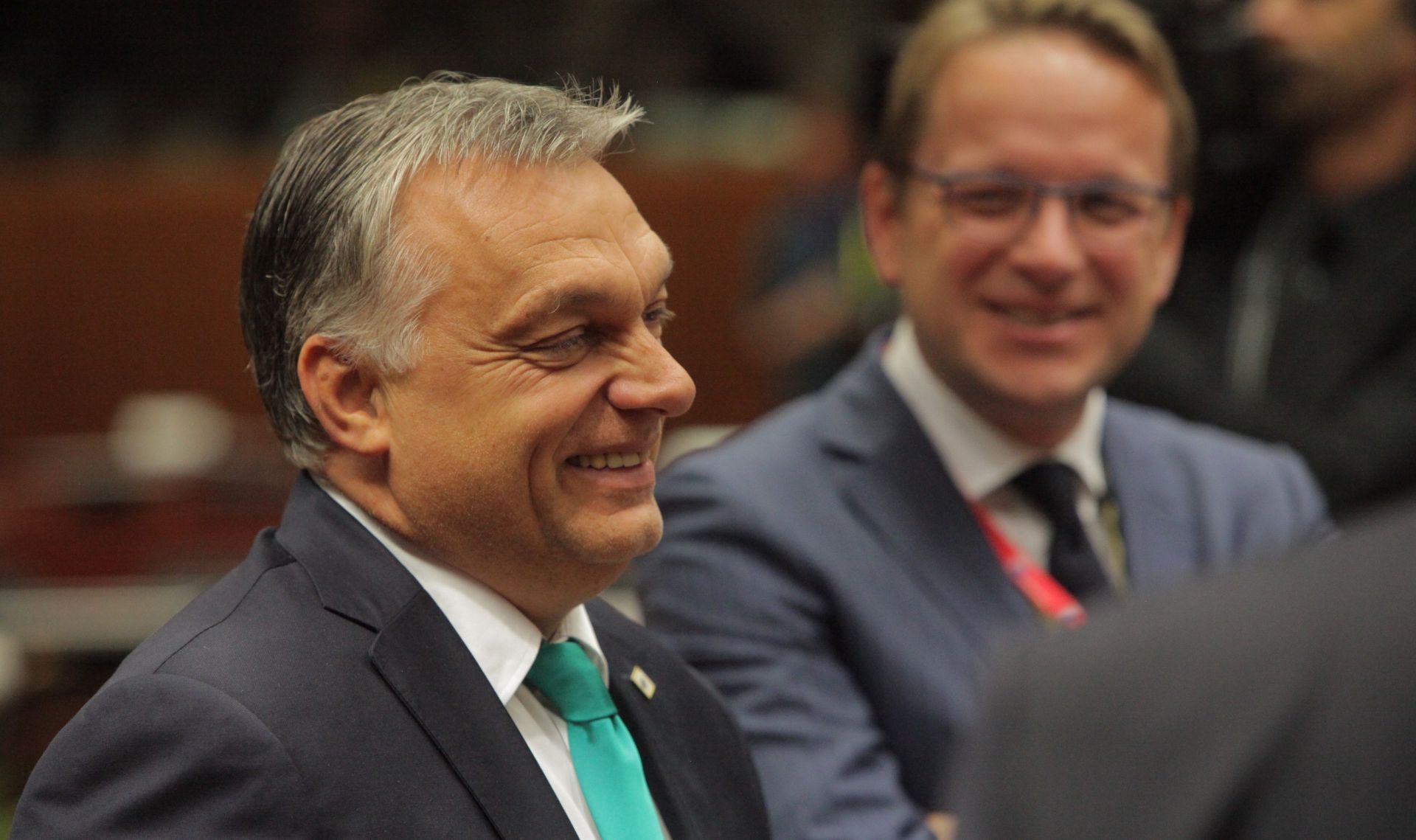20.10.2017., Bruxselles - Madjarski premijer Viktor Orban gestikulira u razgovoru s kolegama na pocetku drugog dana sastanka Europskog vijeca u Bruxellesu. 
Photo: Tomislav Krasnec/PIXSELL