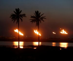 Flames emerge from flare stacks at Nahr Bin Umar oil field, north of Basra Flames emerge from flare stacks at Nahr Bin Umar oil field, north of Basra, Iraq March 9, 2020. REUTERS/Essam Al-Sudani ESSAM AL-SUDANI