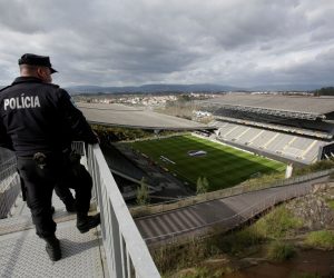 Europa League - Round of 32 Second Leg - S.C. Braga v Rangers Soccer Football - Europa League - Round of 32 Second Leg - S.C. Braga v Rangers - Estadio Municipal de Braga, Braga, Portugal - February 26, 2020  A police officer looks over the stadium before the match  REUTERS/Miguel Vidal MIGUEL VIDAL