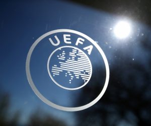 Europa League - Round of 16 draw Soccer Football - Europa League - Round of 16 draw - Nyon, Switzerland - February 28, 2020   General view of the UEFA logo at UEFA Headquarters before the draw   REUTERS/Denis Balibouse DENIS BALIBOUSE