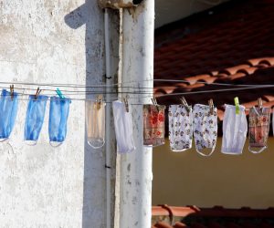 epa08350553 Facial masks are seen hanged out in Montbui, Barcelona, Spain, 08 April 2020. Spain faces the 25th consecutive day of mandatory home confinement in a bid to slow down the spread of the pandemic COVID-19 disease caused by the SARS-CoV-2 coronavirus.  EPA/Susanna Saez