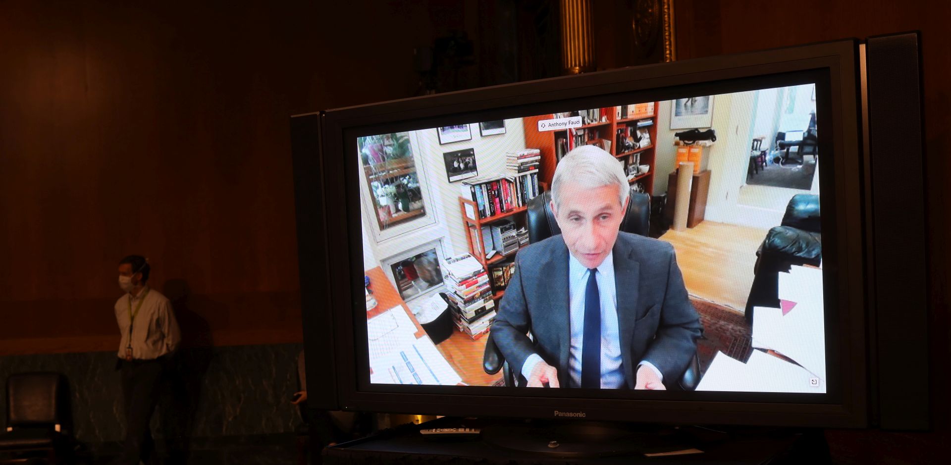 epa08417334 Dr. Anthony Fauci, director of the National Institute of Allergy and Infectious Diseases speaks remotely during a Senate Health, Education, Labor and Pensions (HELP) Committee hearing on Capitol Hill in Washington, DC, USA, 12 May 2020. The committee is hearing testimony from members of the White House Coronavirus Task Force on how to safely open the country and get America back to work and school.  EPA/WIN MCNAMEE / POOL