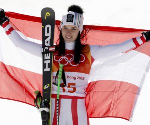 epa08427453 (FILE) Silver medal winner Anna Veith of Austria celebrates during the venue ceremony for the Women's Super-G race at the Jeongseon Alpine Centre during the PyeongChang 2018 Olympic Games, South Korea, 17 February 2018. According to reports on 17 May 2020, the 30-year-old will announce the end of her career soon.  EPA/JEON HEON-KYUN