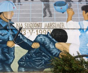 13.05.2016., Zagreb - Grafit na zgradi u spomen na neodigranu utakmicu izmedju Dinama i Crvene zvezde. Photo: Borna Filic/PIXSELL
