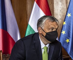 epa08478707 Hungarian Prime Minister Viktor Orban wearing protective face mask during the Visegrad Group (V4) summit at Lednice Chateau in Lednice, Czech Republic, 11 June 2020.  EPA/MARTIN DIVISEK