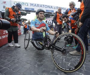 epa08497149 (FILE) - Italian professional racing driver and paracyclist Alex Zanardi prepares for the start of the 23rd edition of the Rome Marathon (Maratona die Roma) in the centre of Rome, Italy, 02 April 2017 (reissued 20 June 2020). Reports on 20 June 2020 state four-time paralympic champion and former Formula One driver Alex Zanardi was involved in a serious road accident on 19 June 2020 in the province of Siena while taking part in a race on his handbike during one of the stages of the relay of Obiettivo tricolore. Zinardi underwent a brain surgery after suffering a severe cranial trauma and is in serious condition, according to reports.  EPA/GIUSEPPE LAMI *** Local Caption *** 53432249