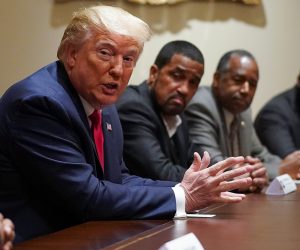 U.S. President Trump holds a meeting with black supporters at the White House in Washington U.S. President Donald Trump speaks during a roundtable discussion with Secretary of Housing and Urban Development Ben Carson (2ndR) and other conservative black supporters in the Cabinet Room at the White House in Washington, U.S., June 10, 2020. REUTERS/Kevin Lamarque KEVIN LAMARQUE
