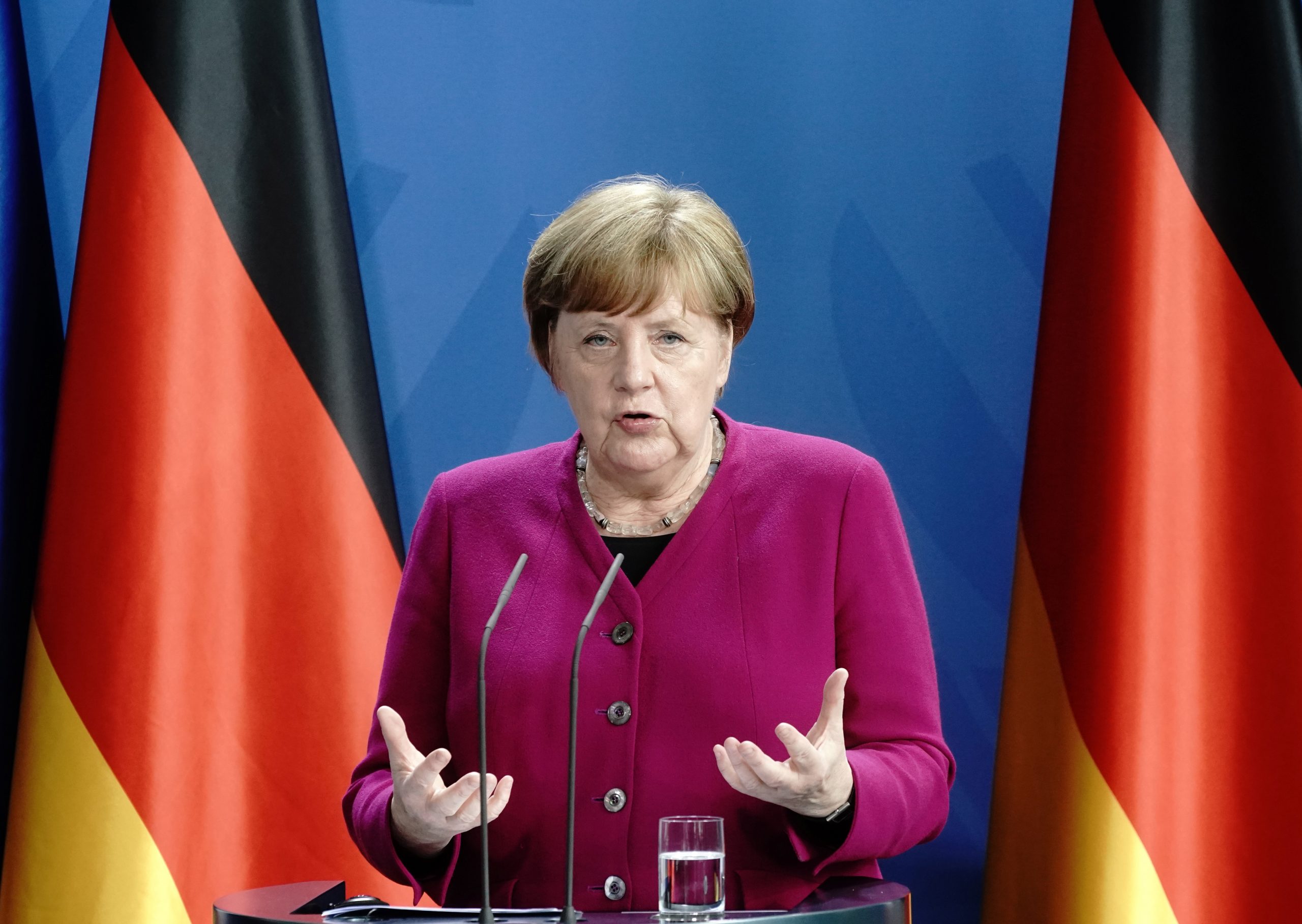 German Chancellor Angela Merkel holds a joint video news conference with French President Emmanuel Macron German Chancellor Angela Merkel holds a joint video news conference with French President Emmanuel Macron in Berlin, Germany, May 18, 2020.      Kay Nietfeld/Pool via REUTERS POOL