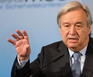 FILED - 18 February 2017, Bavaria, Munich: UN Secretary General Antonio Guterres speaks during the Munich Security Conference at the Bayerischer Hof. In view of the Coronavirus crisis, Guterres has called for more international cooperation against pandemics. Photo: Matthias Balk/dpa