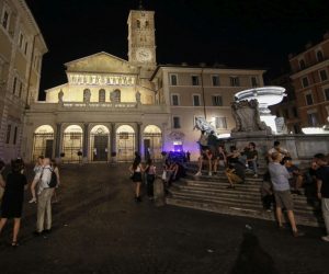 epa08523968 The presentation of the new lighting of the Basilica of Santa Maria in Trastevere, Rome, Italy, 02 July 2020.  EPA/FABIO FRUSTACI