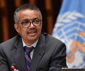 epa08525241 World Health Organization (WHO) Director-General Tedros Adhanom Ghebreyesus attends a press conference organized by the Geneva Association of United Nations Correspondents (ACANU) amid the COVID-19 pandemic, caused by the novel coronavirus, at the WHO headquarters in Geneva, Switzerland, 03 July 2020.  EPA/FABRICE COFFRINI