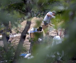 epa08570403 Police officers dig and search a garden plot in Hannover, northern Germany, 28 July 2020. Police iare working on the site in relation to the investigation of the Madeleine ‚Maddie‘ McCann case. The English child disappeared 03 May 2007, from a room where she slept with two twin brothers, in an apartment of a resort in Praia da Luz in the Algarve  EPA/JONAS NOLDEN     BEST QUALITY AVAILABLE