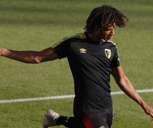 epa08542194 Bournemouth's Nathan Ake in action during the warm-up before the English Premier League match between AFC Bournemouth and Leicester City in Bournemouth, Britain, 12 July 2020.  EPA/Andy Couldridge/NMC/Pool EDITORIAL USE ONLY. No use with unauthorized audio, video, data, fixture lists, club/league logos or 'live' services. Online in-match use limited to 120 images, no video emulation. No use in betting, games or single club/league/player publications.