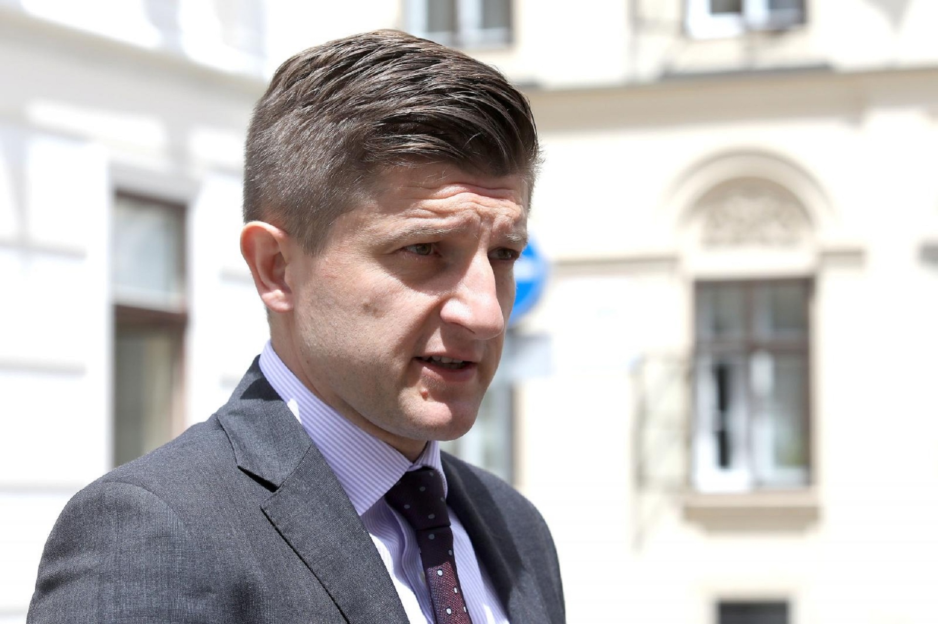 07.07.2020., Zagreb - Ministar financija Zdravko Maric komentirao je ispred Banskih dvora procjene pada BDP-a od 10,8%. Photo: Patrik Macek/PIXSELL