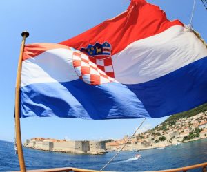 17.07.2011., Dubrovnik - Hrvatska zastava vijori se na brodu ispred grada. 
Photo: Zeljko Lukunic/PIXSELL