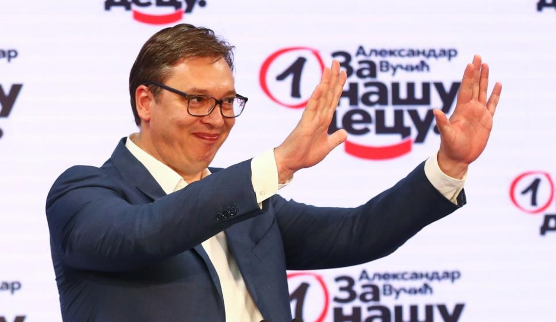 Serbia's general election Serbian President Aleksandar Vucic gestures at Serbian Progressive Party (SNS) headquarters during a national election, the first in Europe since lockdown due to the coronavirus disease (COVID-19) outbreak, in Belgrade, Serbia, June 21, 2020. REUTERS/Marko Djurica MARKO DJURICA