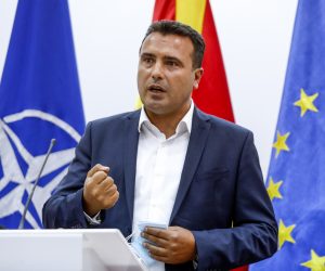 epa08610908 The leader of SDSM Zoran Zaev accompanied by the leader of DUI Ali Ahmeti (not on the picture) addressed the nation and announced that they have reached a deal for forming a new government in Skopje, North Macedonia, 18 August 2020.The Macedonian public was in suspense About who will form the new government because in the early parliamentary elections no party won a majority in the parliament. SDSM won the Macedonian block with 46 member spots in the parliament, while DUI won the Albanian block with 15 spots. The president Stevo Pendarovski gave the mandate for Prime Minister to the leader of SDSM Zoran Zaev who was successful in negotiating a deal with the leader of DUI Ali Ahmeti to form a majority in the parliament, which has 120 member spots in total. With this the two parties get to form a government which will lead the country in the next four years.  EPA/GEORGI LICOVSKI